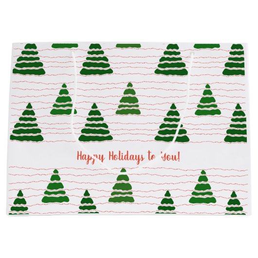 クリスマスツリーとビーズの文字列パターン ラージペーパーバッグ (正面)