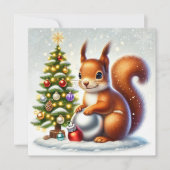 クリスマスツリーとビーズ飾りのチャーミングなリス シーズンカード (正面)