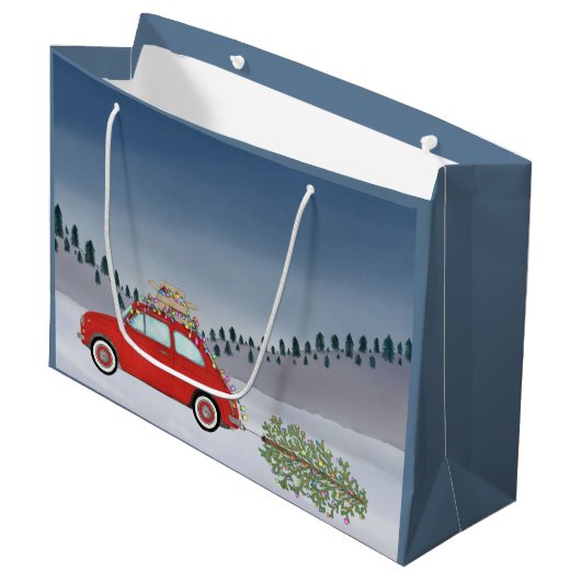 クリスマスツリーとフィアット500車 ラージペーパーバッグ (正面アングル)