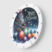 クリスマスツリーとフェスティバルオーナメント ラージ壁時計 (傾斜)