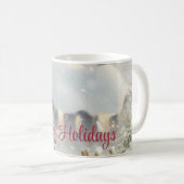 クリスマスツリーとフェンスを持つ家 コーヒーマグカップ (正面右)