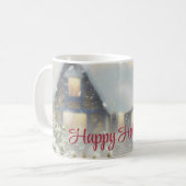 クリスマスツリーとフェンスを持つ家 コーヒーマグカップ (正面左)