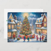 クリスマスツリーとプレゼントと子供のフェスティバル ポストカード (正面/裏面)