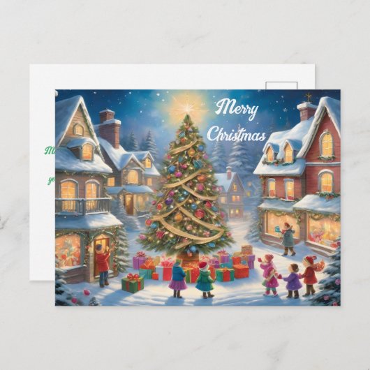 クリスマスツリーとプレゼントと子供のフェスティバル ポストカード (正面/裏面)