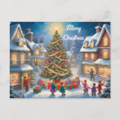 クリスマスツリーとプレゼントと子供のフェスティバル ポストカード (正面)