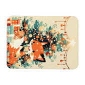 クリスマスツリーとプレゼントのそばの狐 マグネット (横)