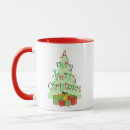 クリスマスツリーとプレゼントのクリスマス ホリデーマグ マグカップ