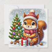 クリスマスツリーとプレゼントを持つリスのイラスト シーズンカード (正面)