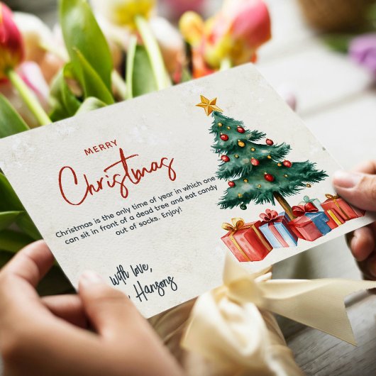 クリスマスツリーとプレゼントメリークリスマスカスタム シーズンカード
