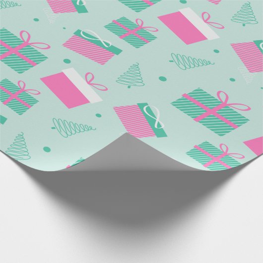 クリスマスツリーとプレゼントモダンクリスマス ラッピングペーパー (角)