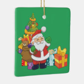 クリスマスツリーとプレゼント付き漫画サンタ セラミックオーナメント (右)