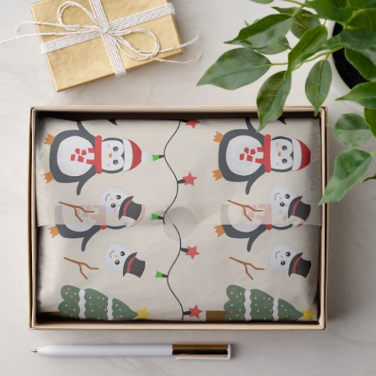 クリスマスツリーとペンギンのクリスマス 薄葉紙 (ギフト)