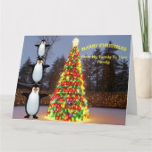 クリスマスツリーとペンギンの家族おもしろい カード (正面)