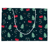 クリスマスツリーとホリモダンーパターンダークブルー ラージペーパーバッグ