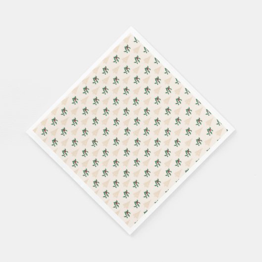 クリスマスツリーとホリーインクリーム紙ナプキンス スタンダードランチョンナプキン (角)