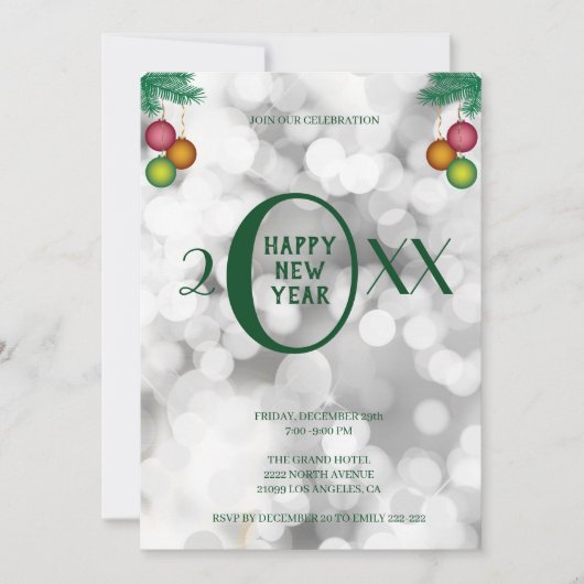 クリスマスツリーとボール 招待状 (正面)