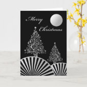 クリスマスツリーとムーンシルバーモダンデザイン カード (黄色い花)