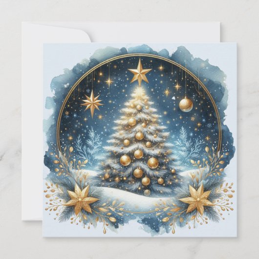 クリスマスツリーとメリークリスマスのカスタマイズ可能 シーズンカード (正面)