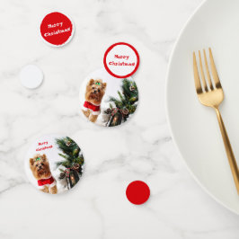 クリスマスツリーとメリークリスマスサンタヨークシャーテリア コンフェッティ