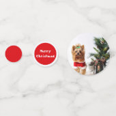 クリスマスツリーとメリークリスマスサンタヨークシャーテリア コンフェッティ (正面)