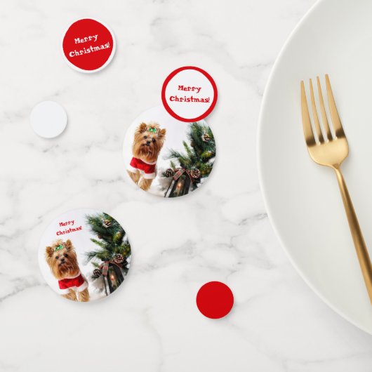 クリスマスツリーとメリークリスマスサンタヨークシャーテリア コンフェッティ (グループ)