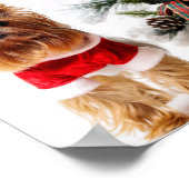 クリスマスツリーとメリークリスマスサンタヨークシャーテリア ポスター (角)