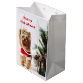 クリスマスツリーとメリークリスマスサンタヨークシャーテリア ミディアムペーパーバッグ (裏面アングル)