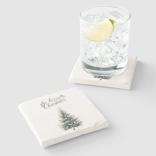 クリスマスツリーとメリークリスマスストーンのコースター ストーンコースター (横)