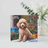 クリスマスツリーとメリークリスマスプードル、ギフト シーズンカード (スタンド正面)
