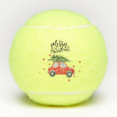 クリスマスツリーとメリークリスマスレッドカー テニスボール (正面)