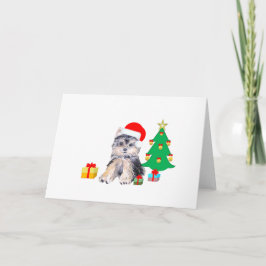 クリスマスツリーとヨークシャテリアの子犬とプレゼント シーズンカード