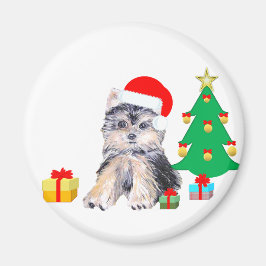 クリスマスツリーとヨークシャテリアの子犬とプレゼント マグネット