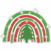 クリスマスツリーとレインボー フェイク| 感じ シール (正面)