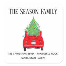 クリスマスツリーとレッドカーの新しい住所