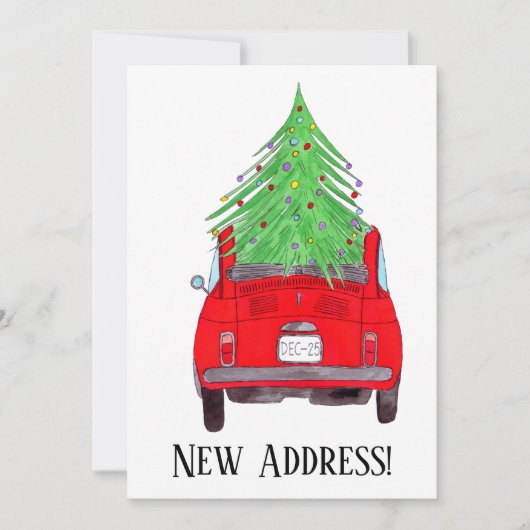 クリスマスツリーとレッドカーの新しい住所 招待状 (正面)