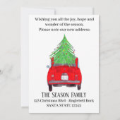 クリスマスツリーとレッドカーの新しい住所 招待状 (裏面)