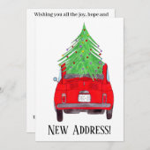 クリスマスツリーとレッドカーの新しい住所 招待状 (正面/裏面)
