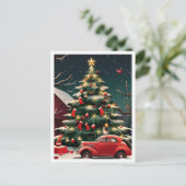 クリスマスツリーとヴィンテージカー ポストカード (スタンド正面)