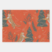 クリスマスツリーとヴィンテージクリスマスタイガー ラッピングペーパーシート (正面)