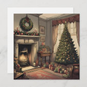 クリスマスツリーとヴィンテージクリスマスリビングルーム シーズンカード (正面/裏面)