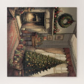クリスマスツリーとヴィンテージクリスマスリビングルーム ジグソーパズル (横)