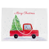 クリスマスツリーと一緒に楽しいクリスマスレッドトラック ラージペーパーバッグ (裏面)