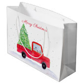 クリスマスツリーと一緒に楽しいクリスマスレッドトラック ラージペーパーバッグ (裏面アングル)
