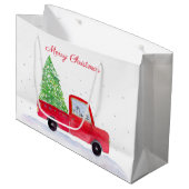 クリスマスツリーと一緒に楽しいクリスマスレッドトラック ラージペーパーバッグ (正面アングル)