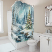 クリスマスツリーと冬のワンダーランド シャワーカーテン (インサイチュ)