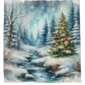 クリスマスツリーと冬のワンダーランド シャワーカーテン (正面)