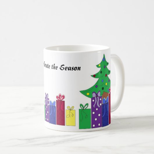 クリスマスツリーと包まれたプレゼント コーヒーマグカップ (正面右)
