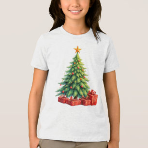 クリスマスツリーと包装されたプレゼント トライブレンドTシャツ