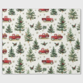 クリスマスツリーと古い赤いトラック ラッピングペーパー (フラット)