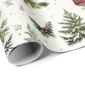 クリスマスツリーと古い赤いトラック ラッピングペーパー (ロールコーナー)